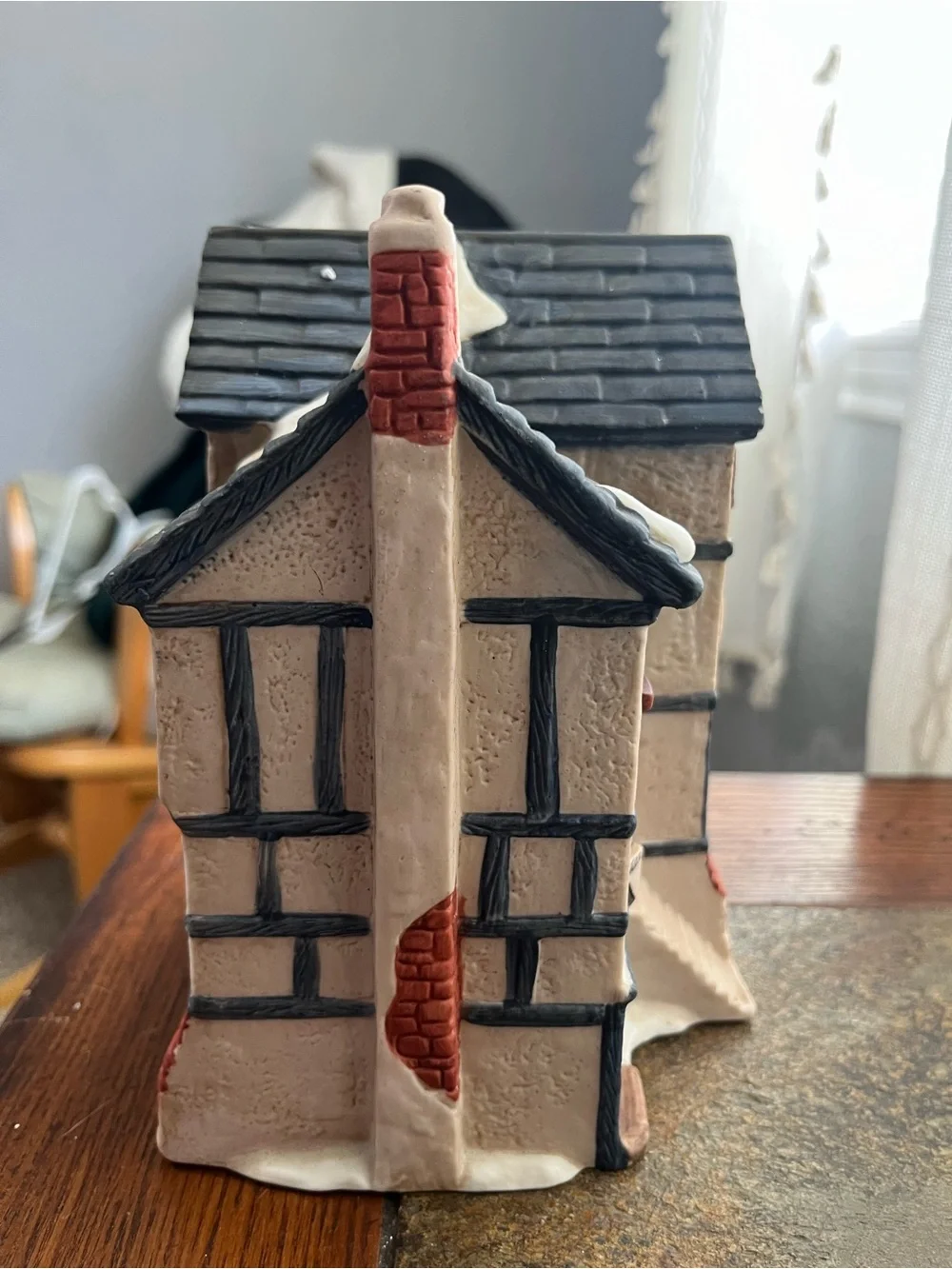 Department 56 Tudor-Style Village House in Cream, Black, Red, Brown